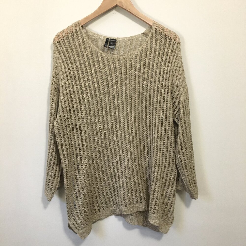 Kaktus Tan Crochet Knit Top | Boho Slip-Over Open Weave Tunic | Plus Size 2X